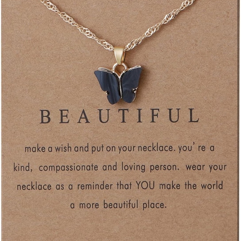 Gold and Black Butterfly Pendant Necklace